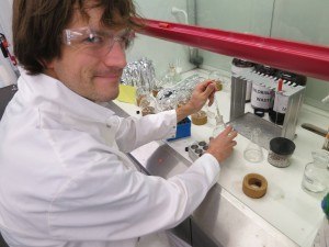 preparing rocks in the lab for analysis